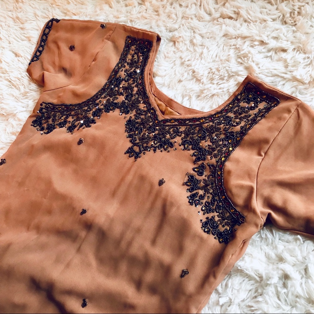 🛍BOGO Beautiful Beaded Kurti Kurta Tunic Brown